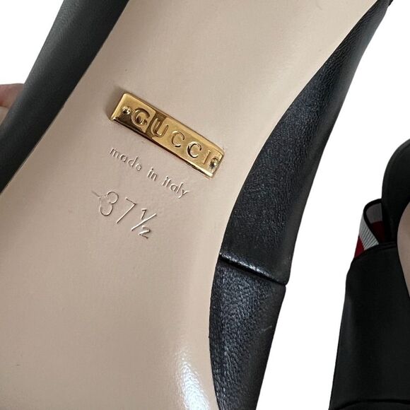 Gucci NEW Women's Sylvie Web Slingback Black Leather 524645 Heel Stretchy Strap - Picture 8 of 9